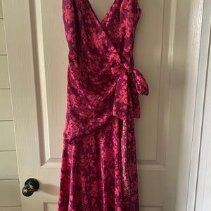 Floral print satin wrap dress